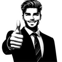 Black and White Illustration of a Man in Business Suit is showing the Thumbs up Sign vector