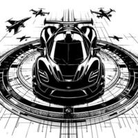 black and white illustration of a Hypercar Sports Car vector