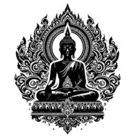 Black and White Illustration of a Buddha Statue Symbol vector