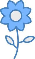 flor línea lleno azul icono vector