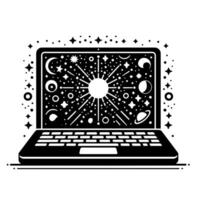 Black and White Illustration of a laptop vector