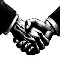 Black and white Illustration of a Handshake bewtween two Business Men in Suits vector