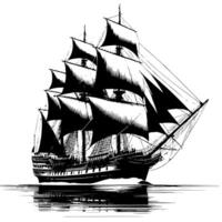 Black and White Illustration of a traditional old sailing ship vector