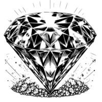 Black and white silhouette of a perfectly cut sparkling solitaire diamond gemstone vector