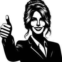 Black and White Illustration of a Woman in Business Suit is showing the Thumbs up Sign vector