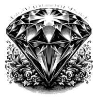 Black and white silhouette of a perfectly cut sparkling solitaire diamond gemstone vector