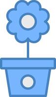 flor maceta línea lleno azul icono vector