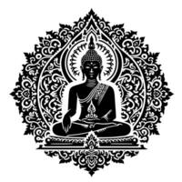 negro y blanco ilustración de un Buda estatua símbolo vector