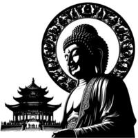 negro y blanco ilustración de un Buda estatua símbolo vector