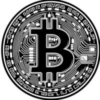 black and white illustration of a single Bitcoin Coin vector