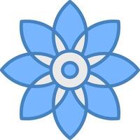 flor línea lleno azul icono vector