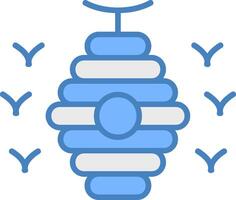 Bee Hive Line Filled Blue Icon vector