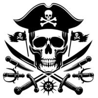 Black and White Illustration of pirate symbol with swords and hat vector