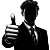 Black and White Illustration of a Man in Business Suit is showing the Thumbs up Sign vector