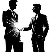 Black and white Illustration of a Handshake bewtween two Business Men in Suits vector