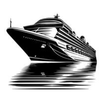 Black and White Illustration of a ocean liner at the sea vector