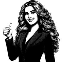 Black and White Illustration of a Woman in Business Suit is showing the Thumbs up Sign vector