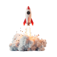 3d render rocket blasting off on isolated transparent background png