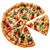 frisch gebacken Pizza mit ein Schnitt Scheibe auf isoliert transparent Hintergrund png