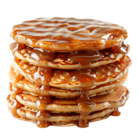 Delicious caramel glazed pancakes stack on isolated transparent background png