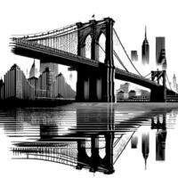 Black and White Illustration of Brooklyn Bridge in New York City Manhattan vector