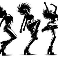 Black and White Illustration of a punk Woman is dancing and shaking in a Successful Pose vector