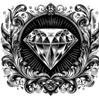 Black and white silhouette of a perfectly cut sparkling solitaire diamond gemstone vector