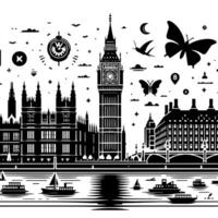 Black and White Illustration of Big Ben Tower in London vector