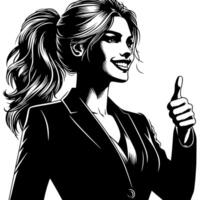 Black and White Illustration of a Woman in Business Suit is showing the Thumbs up Sign vector