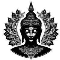 Black and White Illustration of a Buddha Statue Symbol vector