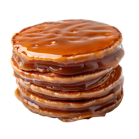 Delicious caramel glazed pancakes stack on isolated transparent background png