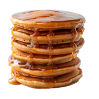 Delicious caramel glazed pancakes stack on isolated transparent background png