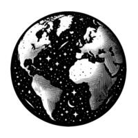 Black and White Illustration of the planet Earth vector