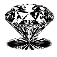 Black and white silhouette of a perfectly cut sparkling solitaire diamond gemstone vector