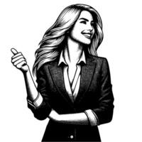 Black and White Illustration of a Woman in Business Suit is showing the Thumbs up Sign vector