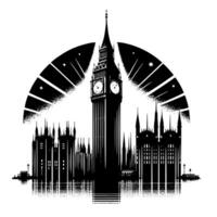 Black and White Illustration of Big Ben Tower in London vector