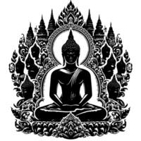 negro y blanco ilustración de un Buda estatua símbolo vector