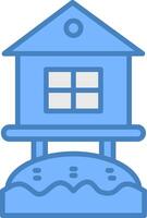 Beach Hut Line Filled Blue Icon vector