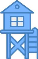 Lifeguard Tower Line Filled Blue Icon vector