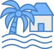 playa casa línea lleno azul icono vector