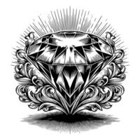 Black and white silhouette of a perfectly cut sparkling solitaire diamond gemstone vector