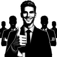 Black and White Illustration of a Man in Business Suit is showing the Thumbs up Sign vector