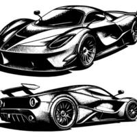 black and white illustration of a Hypercar Sports Car vector