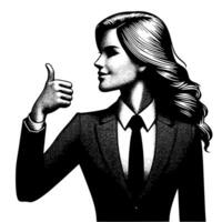 Black and White Illustration of a Woman in Business Suit is showing the Thumbs up Sign vector