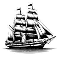 Black and White Illustration of a traditional old sailing ship vector