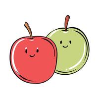 manzana dibujos animados. manzana dibujos animados personaje diseño. manzana en blanco antecedentes. para póster, bandera, web, icono, mascota, antecedentes. mano dibujado. ilustración vector