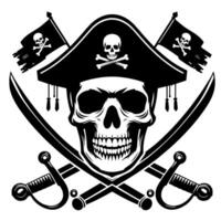 Black and White Illustration of pirate symbol with swords and hat vector