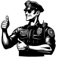 Black and White Illustration of a Police officer who is showing the Thumbs up Sign vector