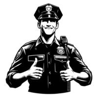 Black and White Illustration of a Police officer who is showing the Thumbs up Sign vector