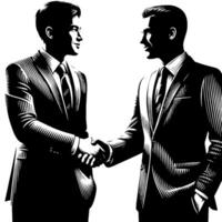 Black and white Illustration of a Handshake bewtween two Business Men in Suits vector